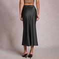 thumbnail image 6 of ClodeEU Women's High Waisted Satin A Line Skirt with Pleated, Elegant Solid Color Midi Skirt Black,Womens Plus M, 6 of 8