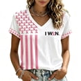 thumbnail image 2 of JULMCOMO Breast Cancer Awareness Shirts for Women I WON Pink Ribbon American Flag Gingham Cuff V Neck Graphic Tees Breast Cancer Loose Casual T Shirts White 2XL, 2 of 7