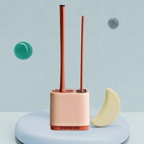 2-in-1 Toilet Bowl Brush Set with Flat and Rubber Brushes, Multifunctional Hygienic Cleaner for Bathroom, Sink, and Tub - No Hair Tangling, Ventilated Base Pink