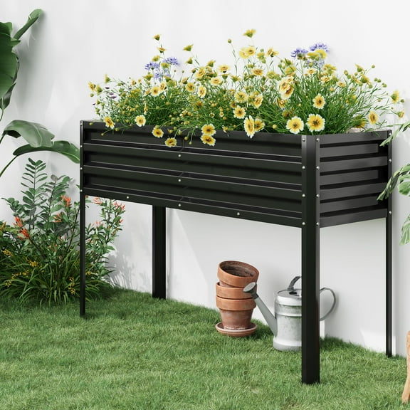 Raised Garden Bed, Tall Elevated Square Planter Box, Heavy Duty Steel Panels & Drainage for Vegetables/Herbs