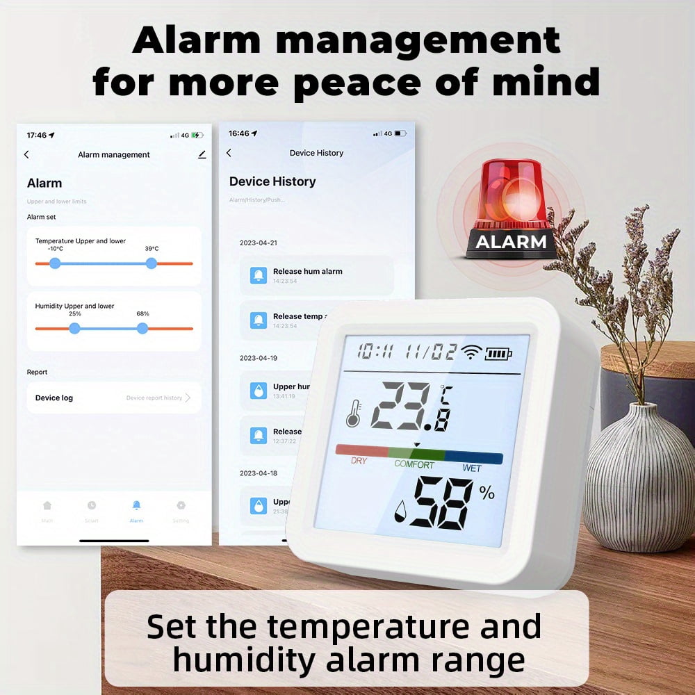 WiFi Thermometer Hygrometer, Indoor Temperature Humidity Sensor with Electronic Ink Display, App Notification Alert, Free Data Storage Export, Digital Remote Monitor for Bedroom