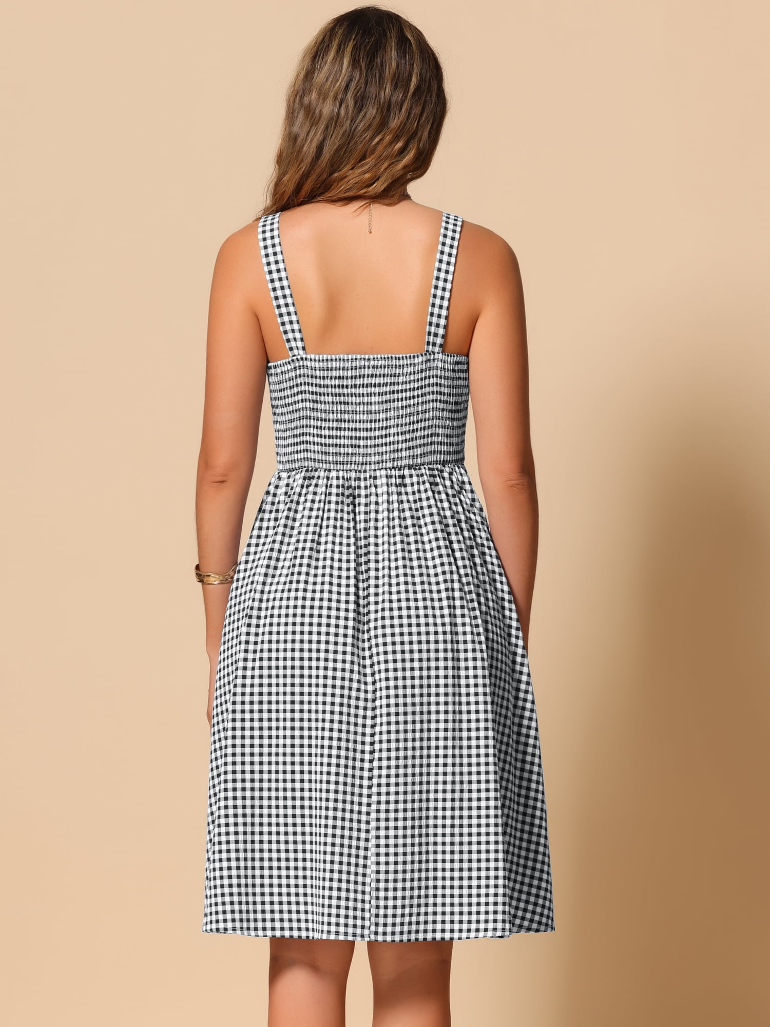 DARING DIVA Sleeveless Plaid Ruched A-Line Flowy Midi Dress S Black