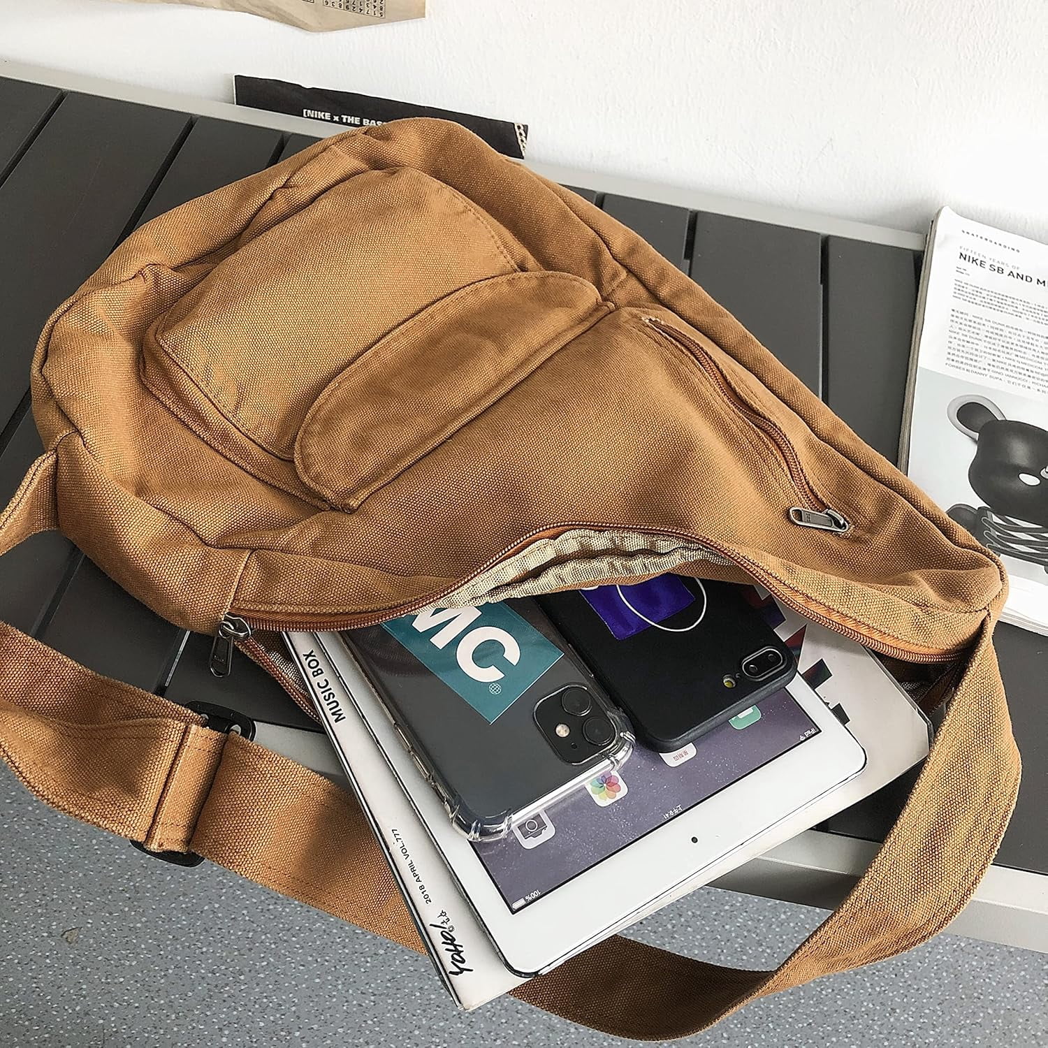 Canvas Sling Crossbody Bag for Women Men, Daypack Sling Bags Travel Casual Hiking Small Chest Shoulder Purse Bag Outdoor