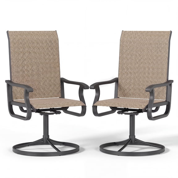 ELPOSUN Patio Swivel Chairs Set of 2, Outdoor Dining Chairs High Back All Weather Breathable Textilene Outdoor Swivel Chairs with Metal Rocking Frame for Lawn Garden Backyard Deck, Khaki