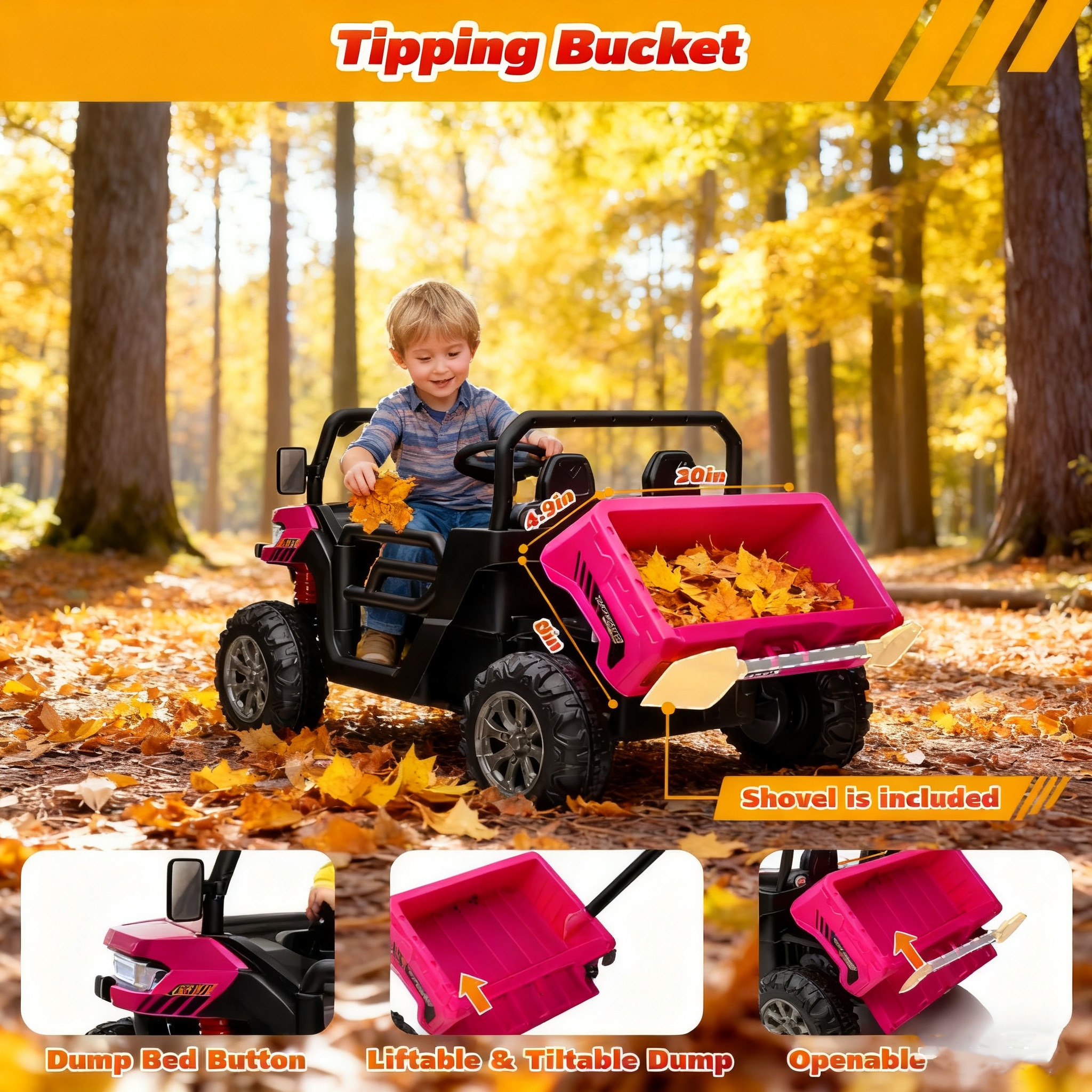 Jorfly 24V Kids Ride on Car, 7AH Battery Powered Toys Car w/ Remote Control, 2 Seater Ride on Truck, Bluetooth Music, LED Lights, Spring Suspension, Pink
