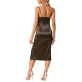 thumbnail image 3 of INSPIRE CHIC Women's Dress Satin Spaghetti Strap Ruched Slim Split Cocktail Party Midi Dress XS Coffee, 3 of 6