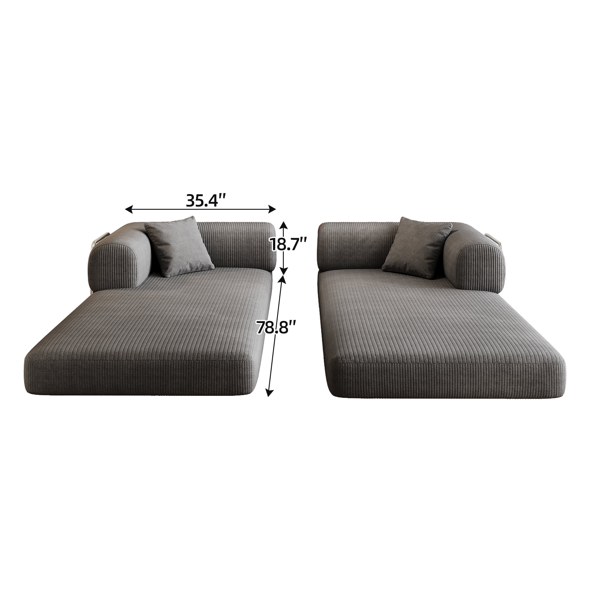 ANPPORT Convertible Sleeper Sofa Bed with Cylindrical Pillow, Corduroy Folding Mattress Couch with Fixed-Shape Frame, Floor Sofa Lounge Couch, Grey