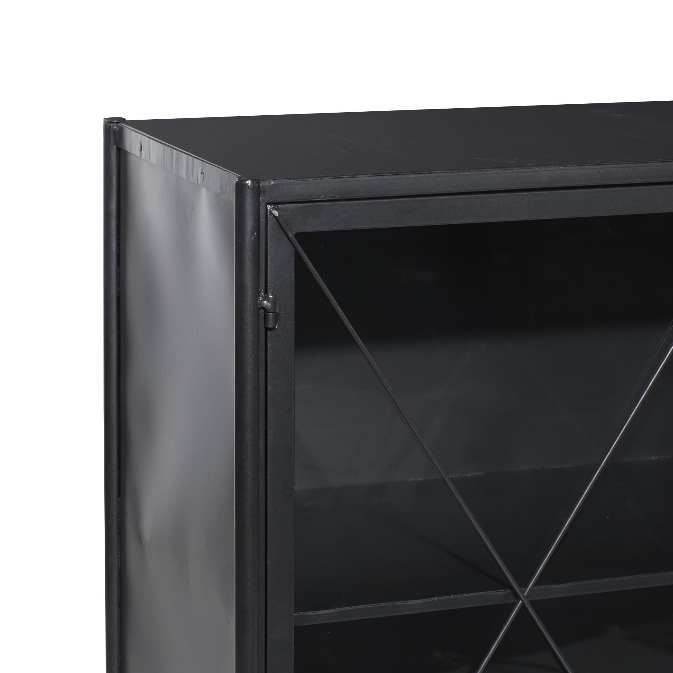 DecMode 33" x 29" Black Metal 2 Door Geometric Cabinet with Glass Front Panels, 1-Piece