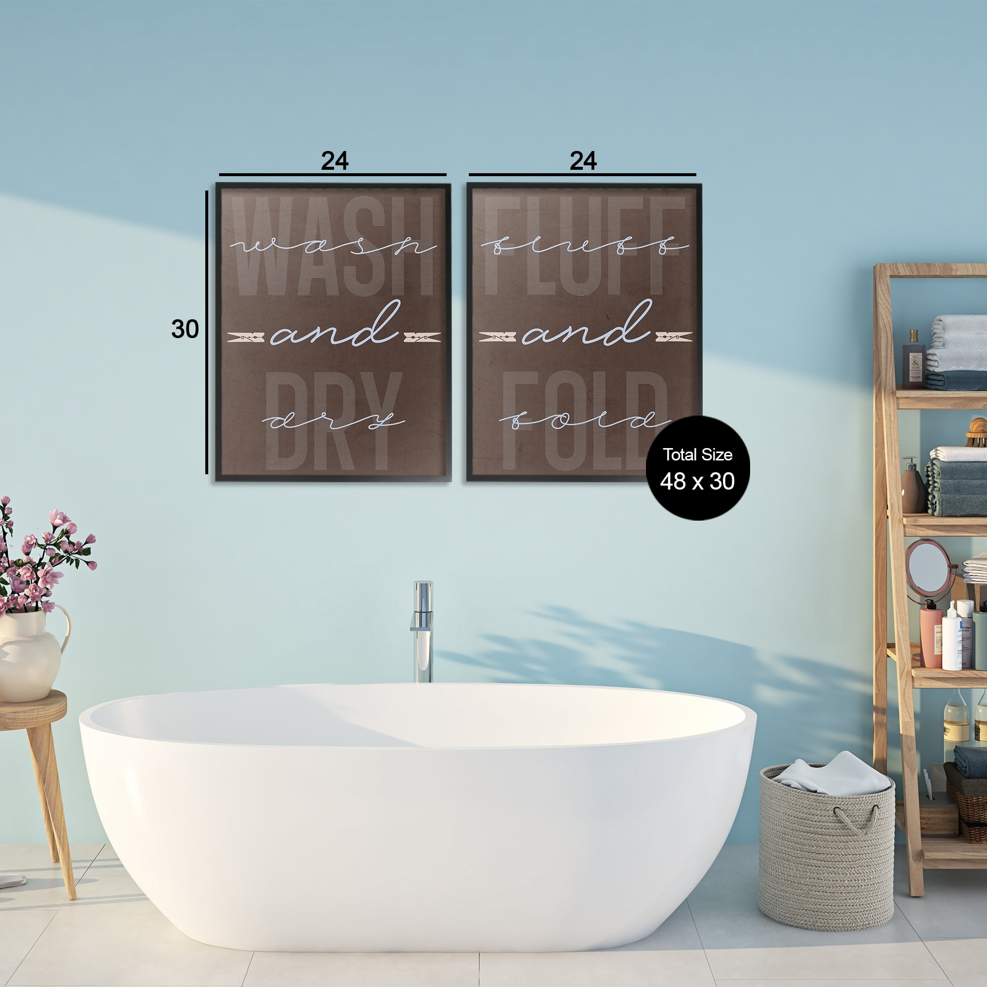 Laundry Words in Brown 2 Piece Black Framed Giclee Art Set, design by Marcus Prime