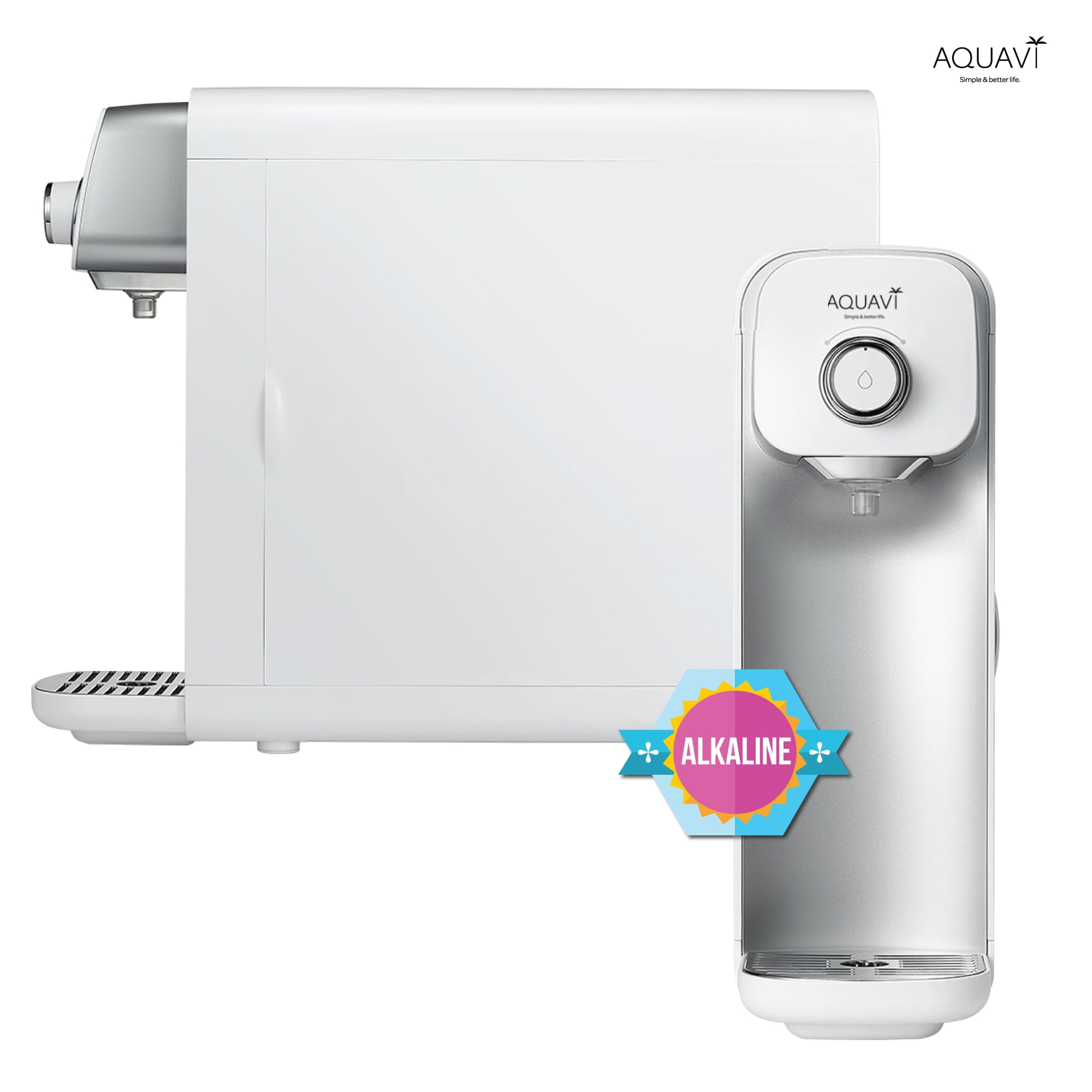 AQUAVI Alkaline Spring Countertop Water Filtration Purification System, 3 Stage Water Filter, Bottleless Water Dispenser, No Electricity Required(White)