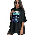 thumbnail image 3 of Plus Size Shirt for Women Black Tops for Women Oversized Short Sleeves Shirt for Women Skull 7 T Shirt Crewneck Shirt for Women 3XL, 3 of 5