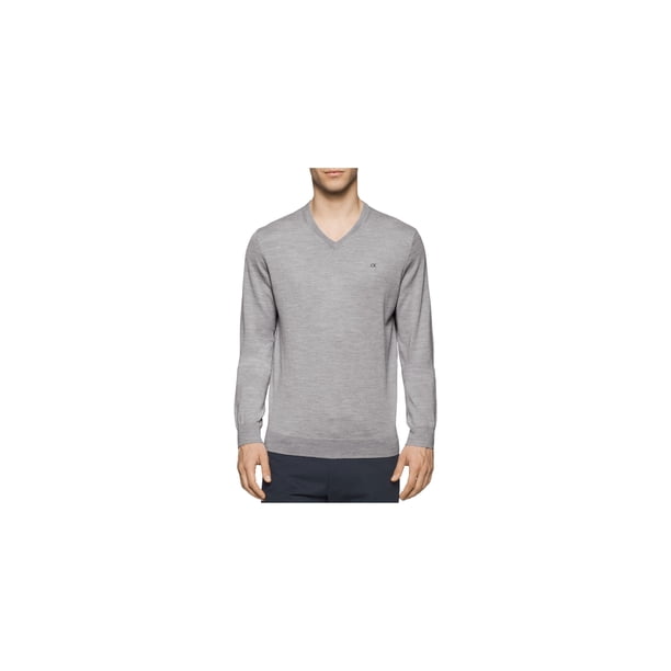 Calvin Klein Merino suéter con cuello en V para hombre, gris, grande Calvin Klein Pull-over