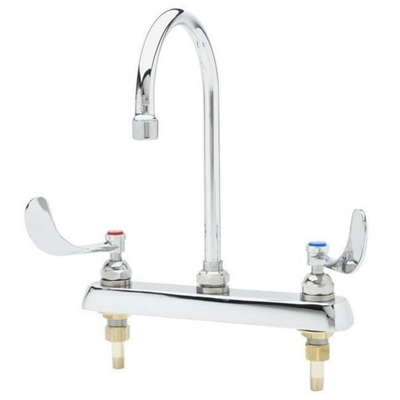 T&S Brass B-1142-04 8 in. C-C Deck Mount Workboard Faucet, 4 in. Wrist Action Handles, 133X Swivel Gooseneck