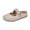Beige, variant on Women's Suede Mary Jane Mules, Adjustable Strap with Gold Button, Round Toe Comfort Flats, Lightweight Walking Loafers for Daily Wear Khaki