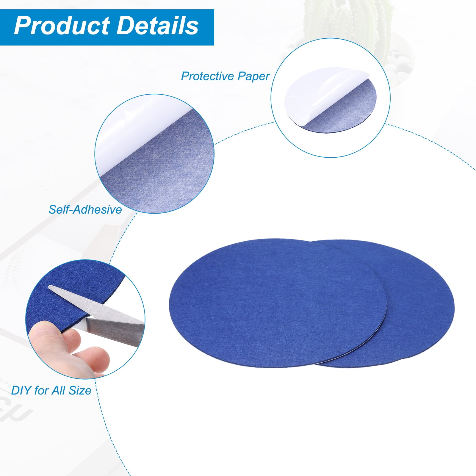 Uxcell 8pcs 12 Inch Round Adhesive Backed Felt for Household Applications, Blue
