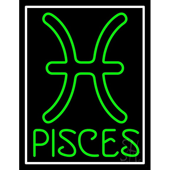 Green Pisces LED Neon Sign 31" Tall x 24" Wide - inches Black Square Cut Acrylic Backing, with Dimmer - Bright and Premium built indoor LED Neon Sign for Storefront.