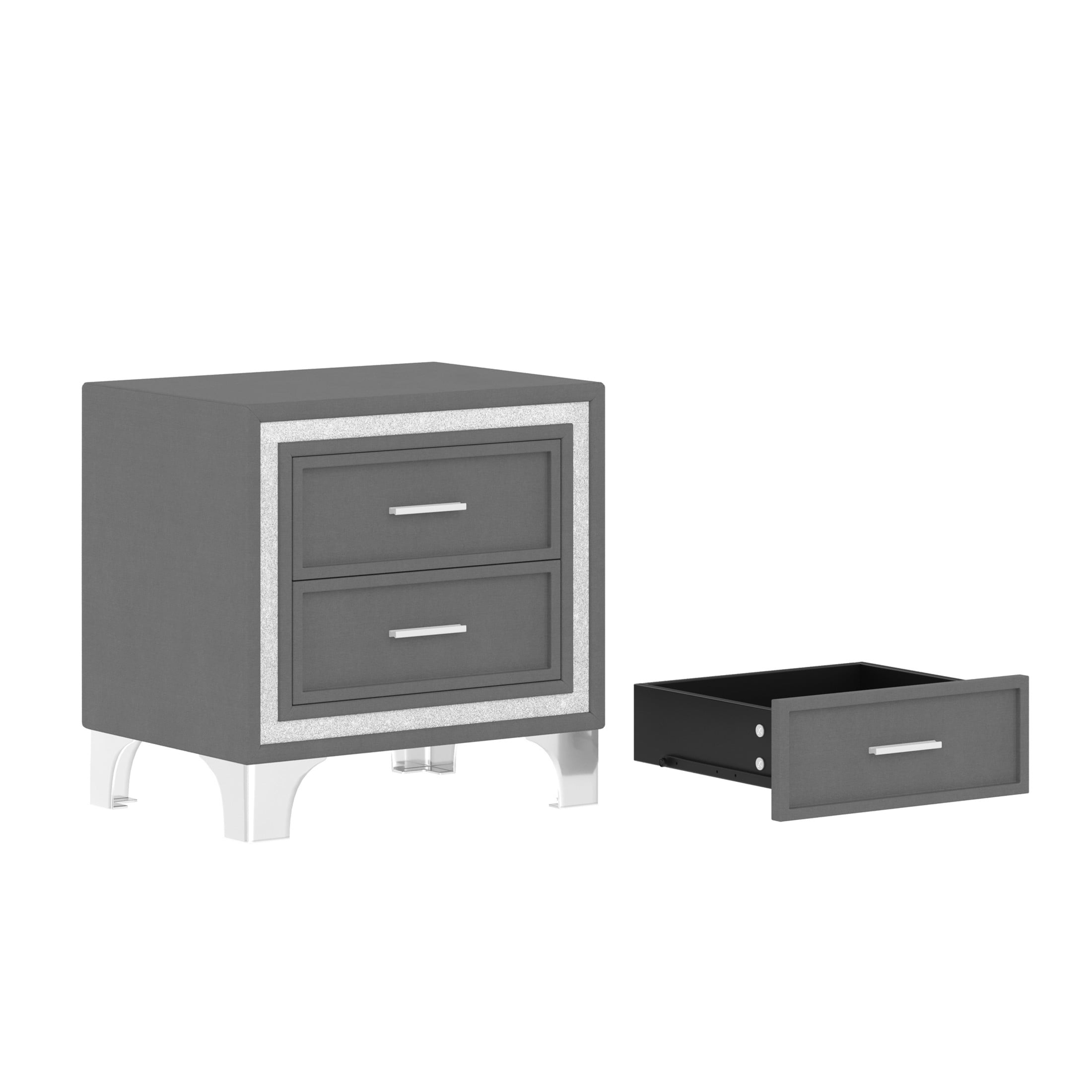 Noble House 3-Pieces Bedroom Sets,Queen Size Upholstered Platform Bed with LED Lights and Two Nightstands,Gray