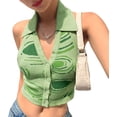 thumbnail image 4 of Womens Ribbed Tank Tops Cropped Halter Top Vest Sexy Y2K Aesthetic Graphic Print Sleeveless Shirt Summer Clothing, 4 of 6