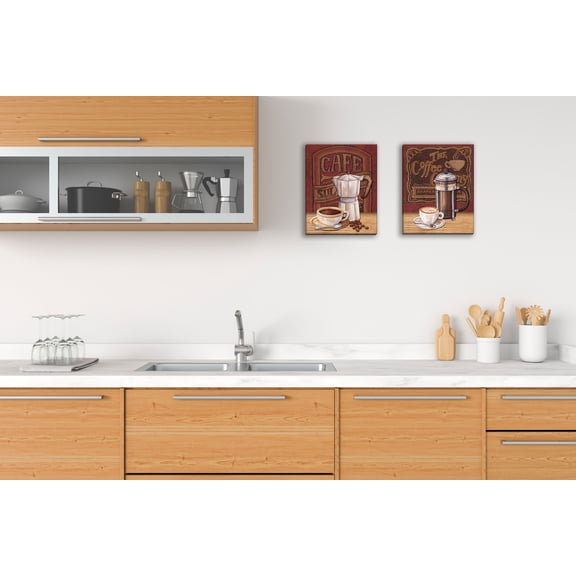 Gango Home Decor Retro Java Coffee Shop Cafe Signs; Two Red 8x10in Hand-Stretched Canvases