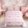 thumbnail image 2 of Meiyoeat Pink Ribbon Bow Print Full Size Comforter Sets 3-Piece, Dreamy Princess Bedding Comforter Set,Pink Reversible, 2 of 6