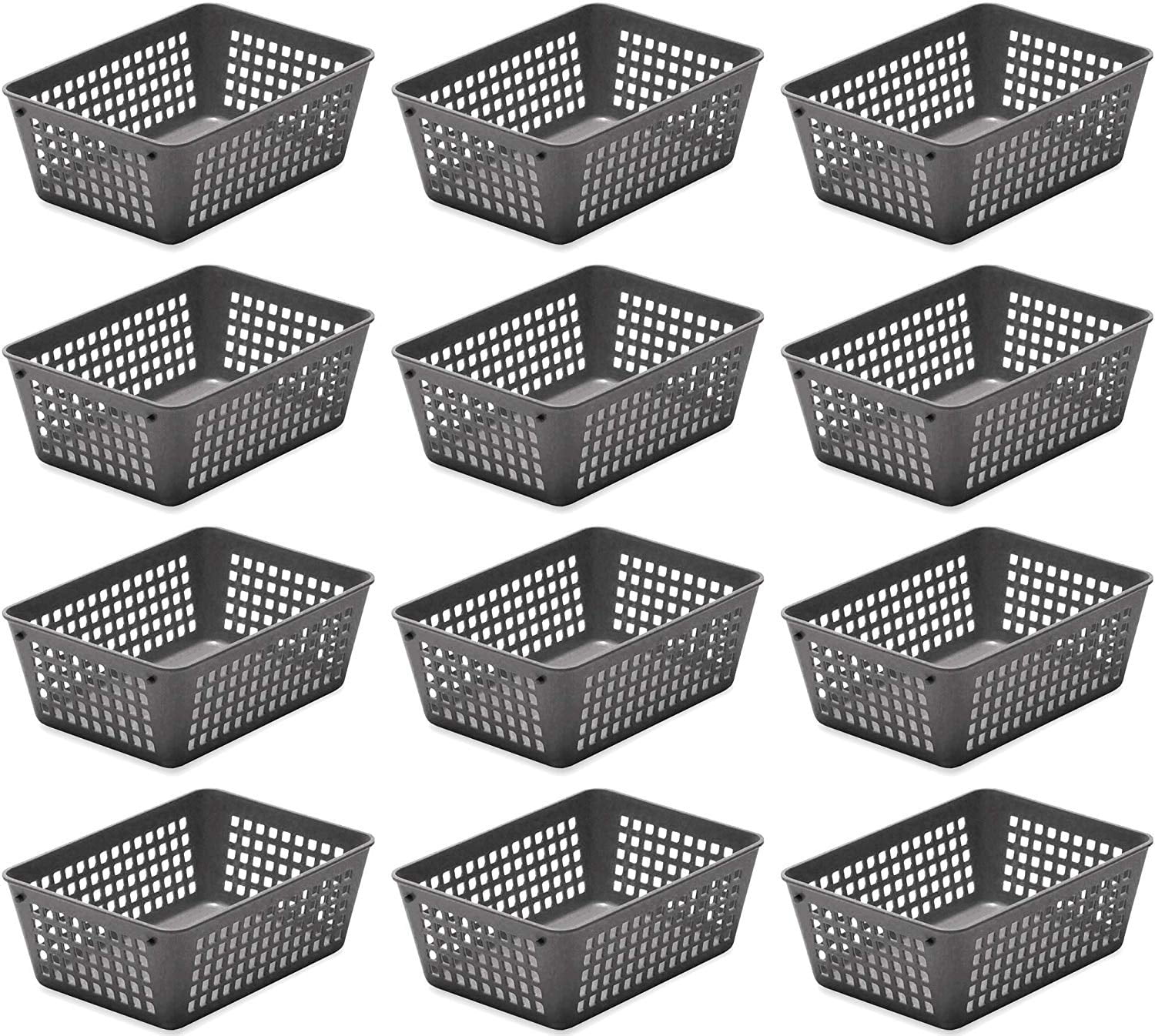 YBM Home Small Plastic Storage Basket (12 Pack), Gray 6 L x 4.5 W x 2.