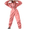 thumbnail image 2 of HAXMNOU Womens Outerwear Jumpsuits Zip-up Hoodie Slim Waist Drawstring Jumpsuit Romper Onesies Long Sleeve Bodysuits Tracksuit Sweatshirt One Piece Pink XXL, 2 of 6