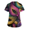 thumbnail image 4 of Mardi Gras Scrub Tops for Woman Glitter Mask Print V Neck Scrubs Carnival Short Sleeve Novelty Workwear with Pockets Hot Pink 3XL, 4 of 4
