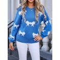 thumbnail image 4 of Women Cute Knit Sweater Y2k Long Sleeve Crew Neck Knitted Pullover Top Oversized Going Out Fall Winter Knitwear Blue M, 4 of 9