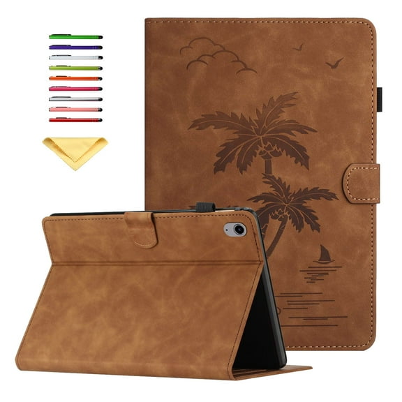 Allytechgroup for iPad (A16) 11th Generation 11 inch Case 2025 with Stand/Pencil Holder/Card Pockets/Magnetic Closure Smart Embossed Palm Tree PU Leather Folio Wallet Cover, [Auto Wake/Sleep], Brown