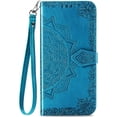 thumbnail image 1 of For Samsung Galaxy S22 Ultra Wallet Case, [Flower Embossed] Premium PU Leather Wallet Flip Protective Phone Case Cover with Card Slots and Stand for Samsung Galaxy S22 Ultra (Blue), 1 of 5