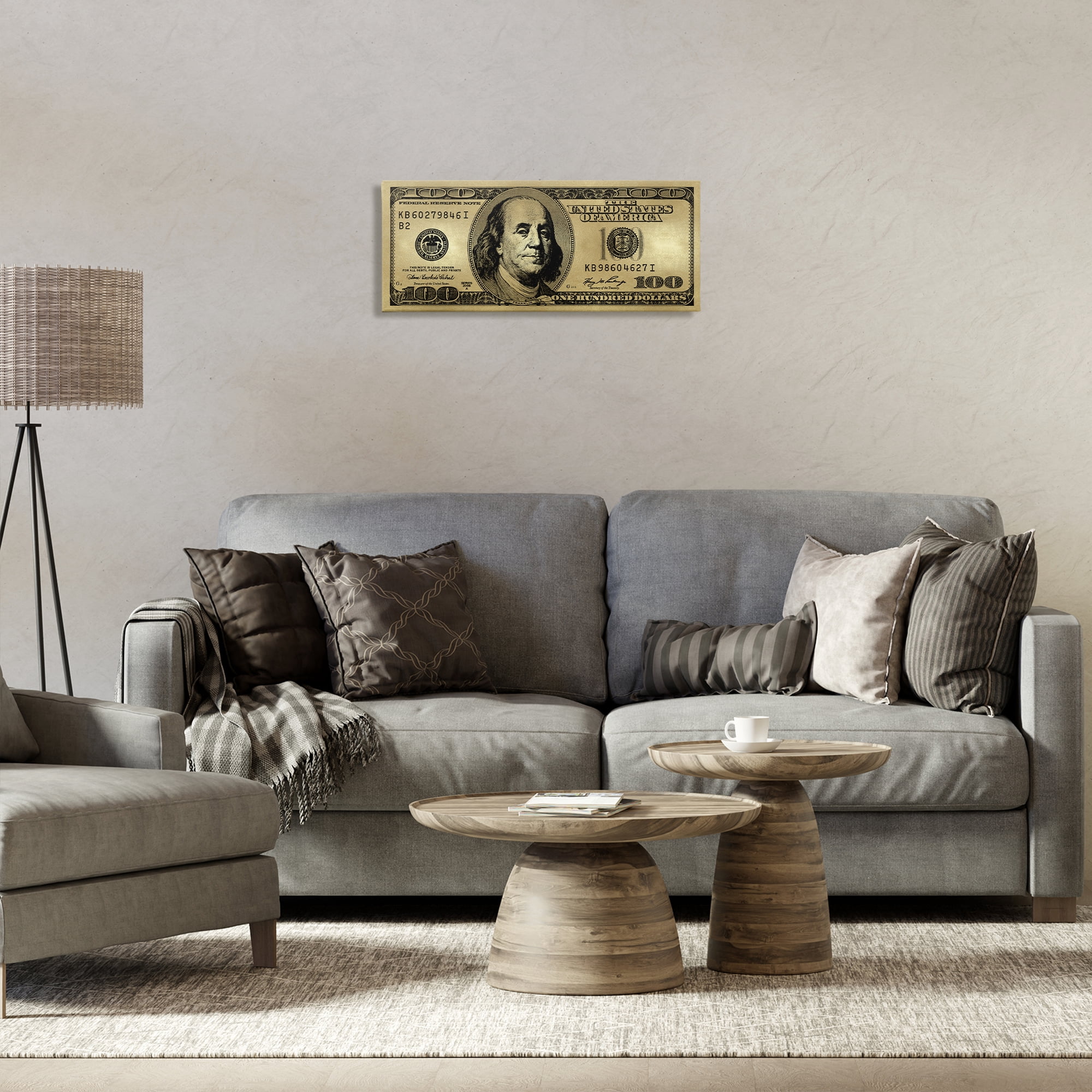 Stupell Industries Hundred Dollar Bill Novelty & Humor Painting Wrapped Canvas Art Print Wall Art, 24 x 10
