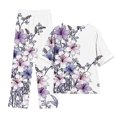 thumbnail image 6 of Atogsazn Womens Linen Cotton 2 Piece Outfits Summer Casual Vintage Floral Print Short Sleeve Tops Wide-Leg Pants Suit Sets Purple S on Clearance, 6 of 6