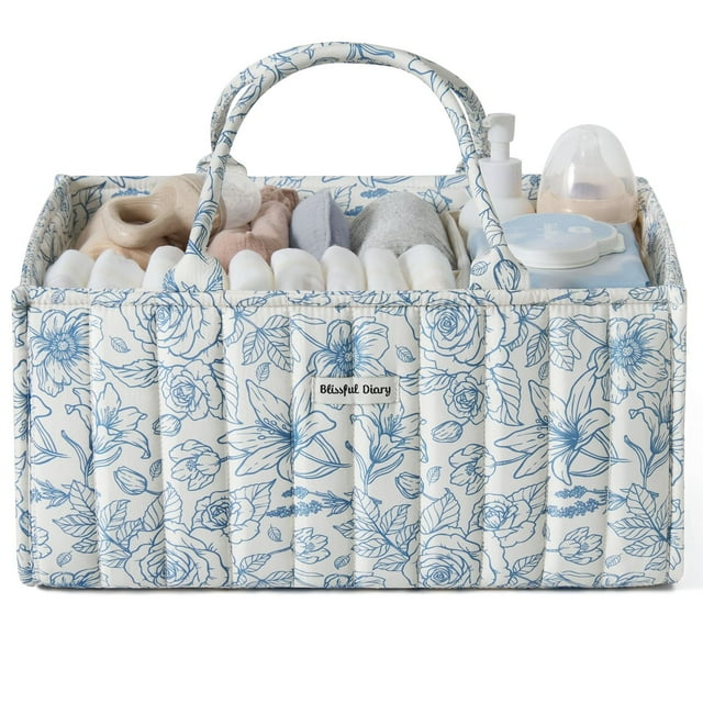 Organizador de pañales Blissful Diary con estampado floral, azul y floral