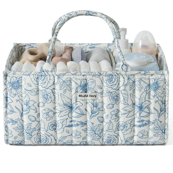 Organizador de pañales Blissful Diary con estampado floral, azul y floral