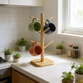 thumbnail image 4 of 6-Hook Wooden Mug Tree Stand - Coffee Cup Holder Rack for Kitchen Counter, Mug Storage Organizer, Cafes Home Kitchen Decor Accessory, Sturdy Display Stand for Mugs Tumblers Drinkware, 6*6*13in, Khaki, 4 of 8