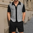 thumbnail image 2 of Stamzod Men Short Sets Outfits 2 Piece Summer Turndown Short Sleeve Knitting Cotton Shirts and Shorts Set Casual Beach Vacation Clothes for Men with Pocket Black L, 2 of 4