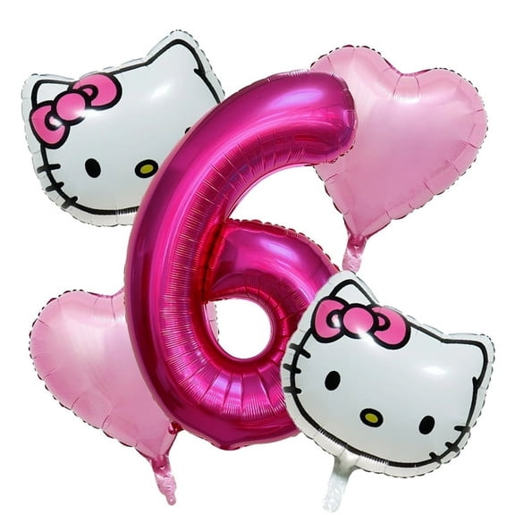 Foil Kitty Cat Balloons 6th Birthday Party, 5 Pieces
