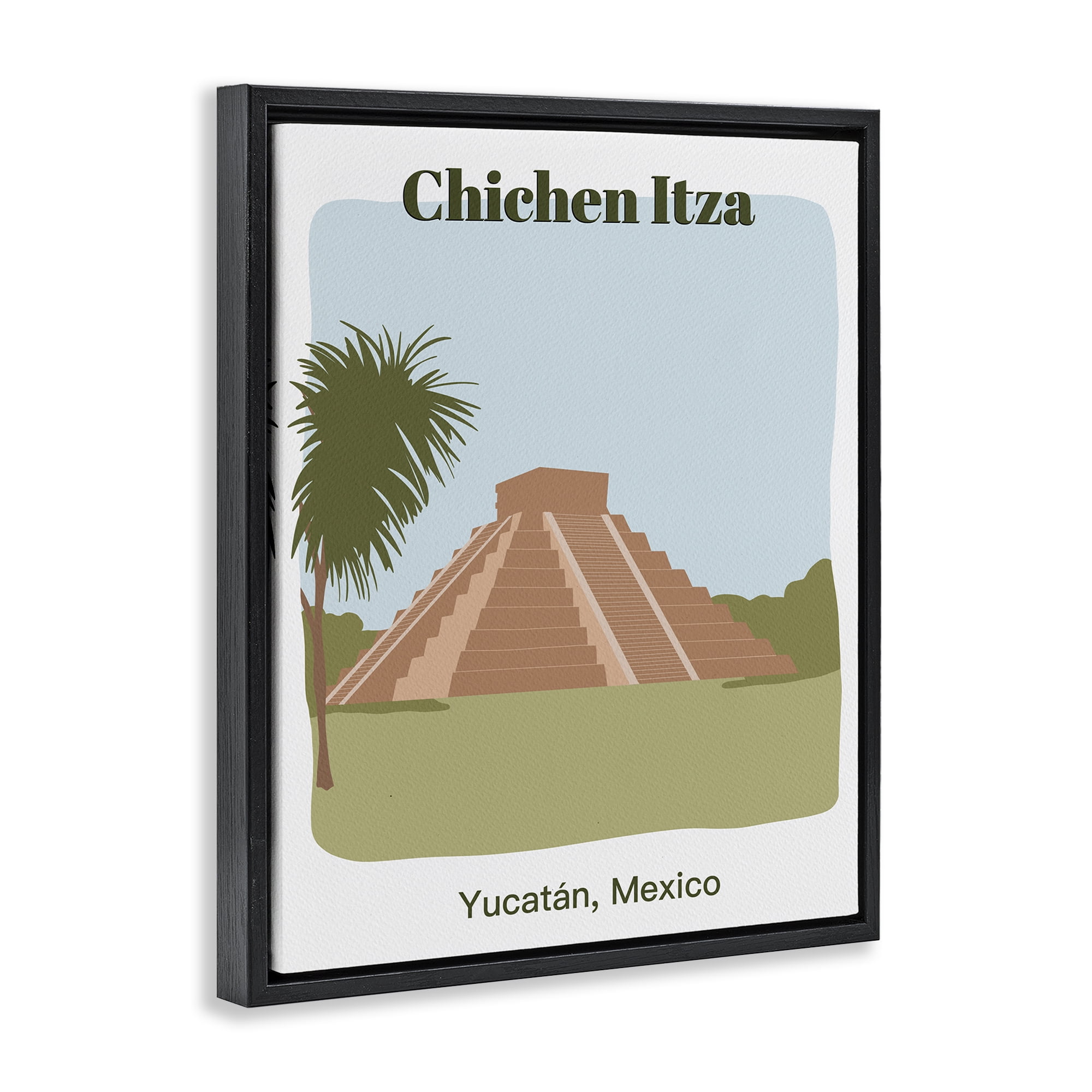Stupell Industries Chichen Itza Architecture Town & City Painting Black Floater Framed Art Print Wall Art, 25 x 31