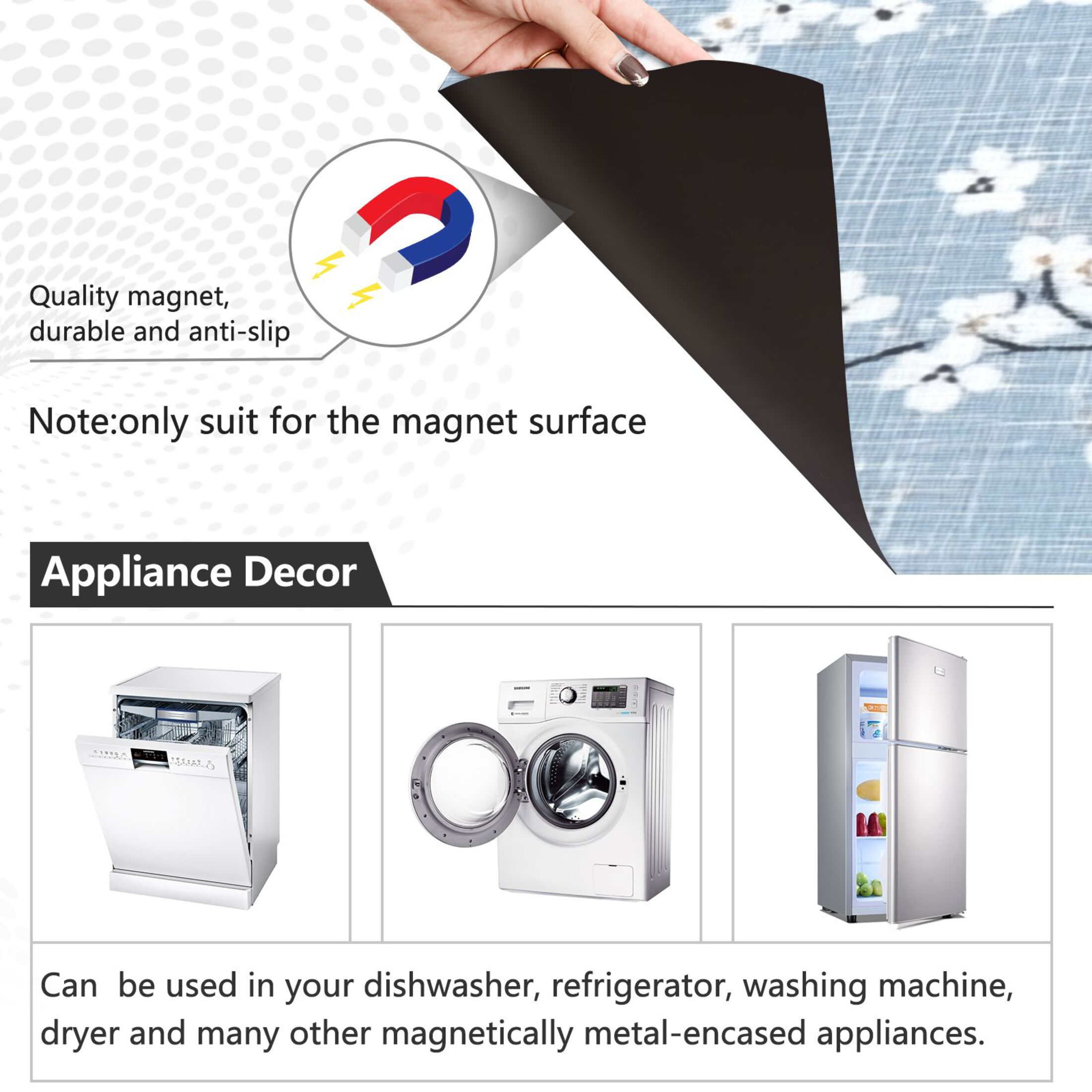 Dishwasher Magnetic Sticker 23x26 Inch Refrigerator Magnetic Sticker Washing Machine Magnetic Sticker Kitchen Panel Magnetic Sticker Home Decor Pretty Blue Cloth Flowers