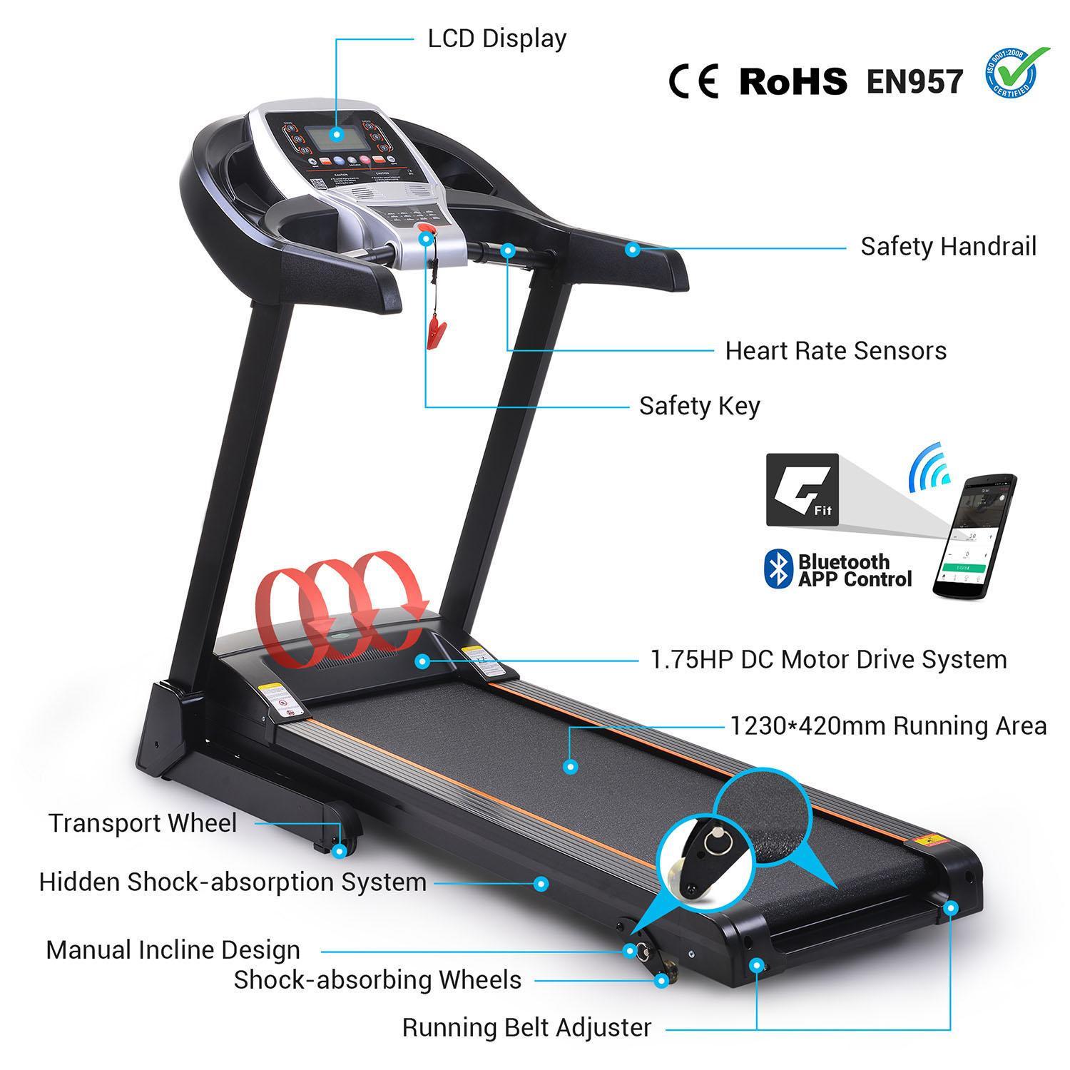 Ancheer 2.25HP Low Noise Bluetooth +12 Running Programs 230LB Electric Folding Treadmill With Incline 3%/5% App Control,Shock Reduction System - image 2 of 10