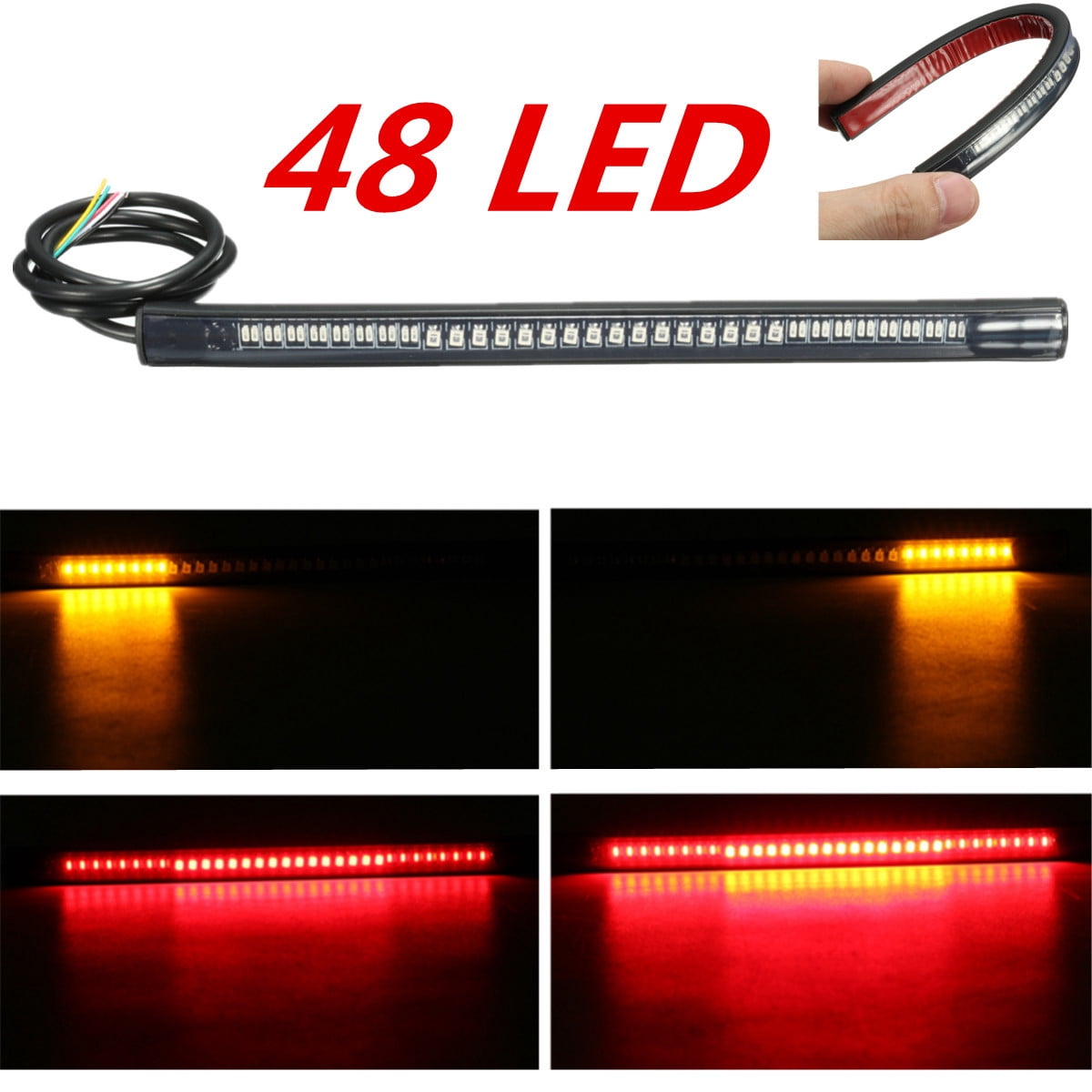 Red//Amber Motorcycle LED Strip Light Brake Stop Tail Turn Signal License Plate