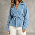 thumbnail image 2 of SONXAHE Faux Suede Wrap Tie Waist Jacket For Women Lapel Collar Long Sleeve Cropped Casual Outerwear Coat, 2 of 4