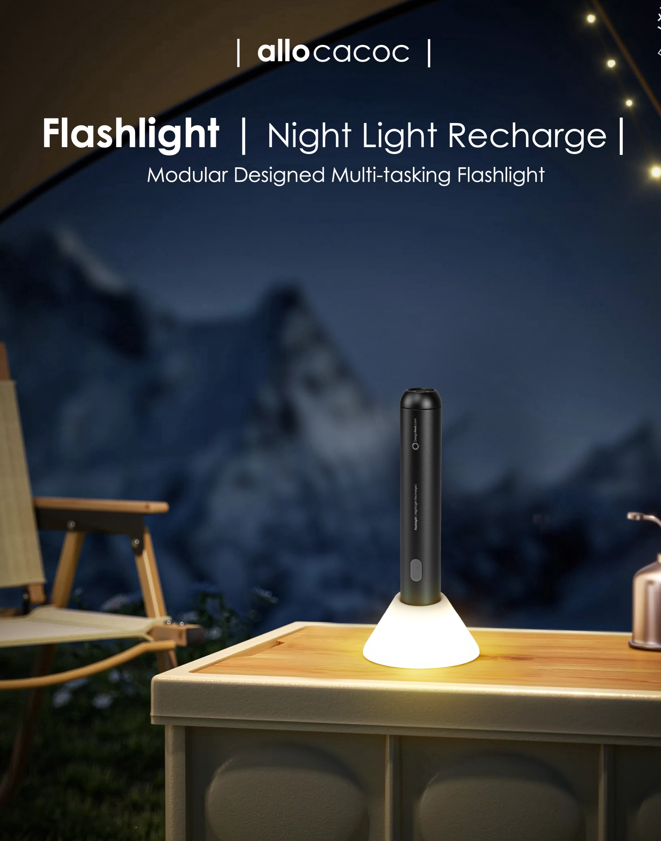 DesignNest Flashlight Nightlight LED Dimmable Night Lights, Gray
