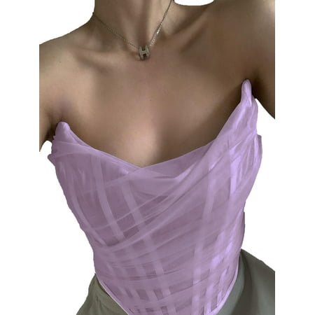 HUJUKULUDUSU Women s Mesh Corset Tops Off Shoulder Sleeveless Tops Vest