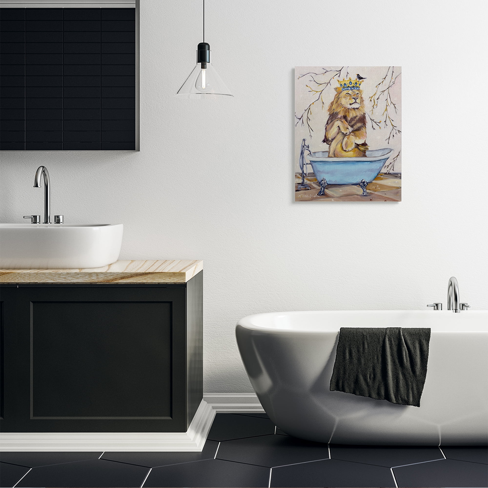 Stupell Industries Regal Jungle Lion in Blue Claw Bath Canvas Wall Art by Karen Weber Fine Art