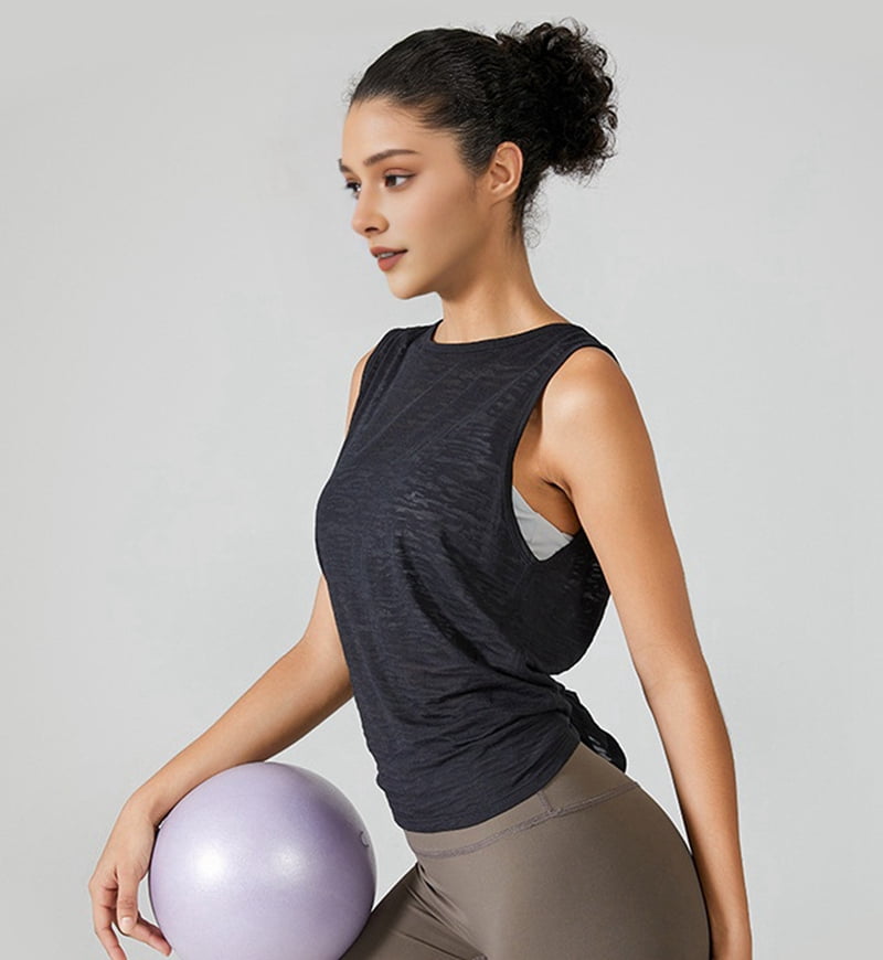 Sleeveless Quick-Drying Vest for Women, Sports Cover-Up, Running,Loose Large Size Yoga Clothes Black S