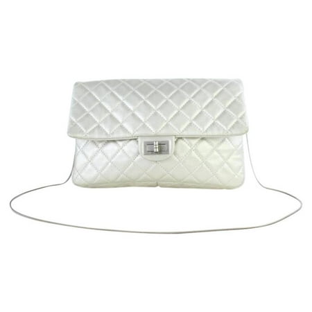 Quilted Metallic Jumbo Flap 13ct927 Silver Leather Shoulder Bag