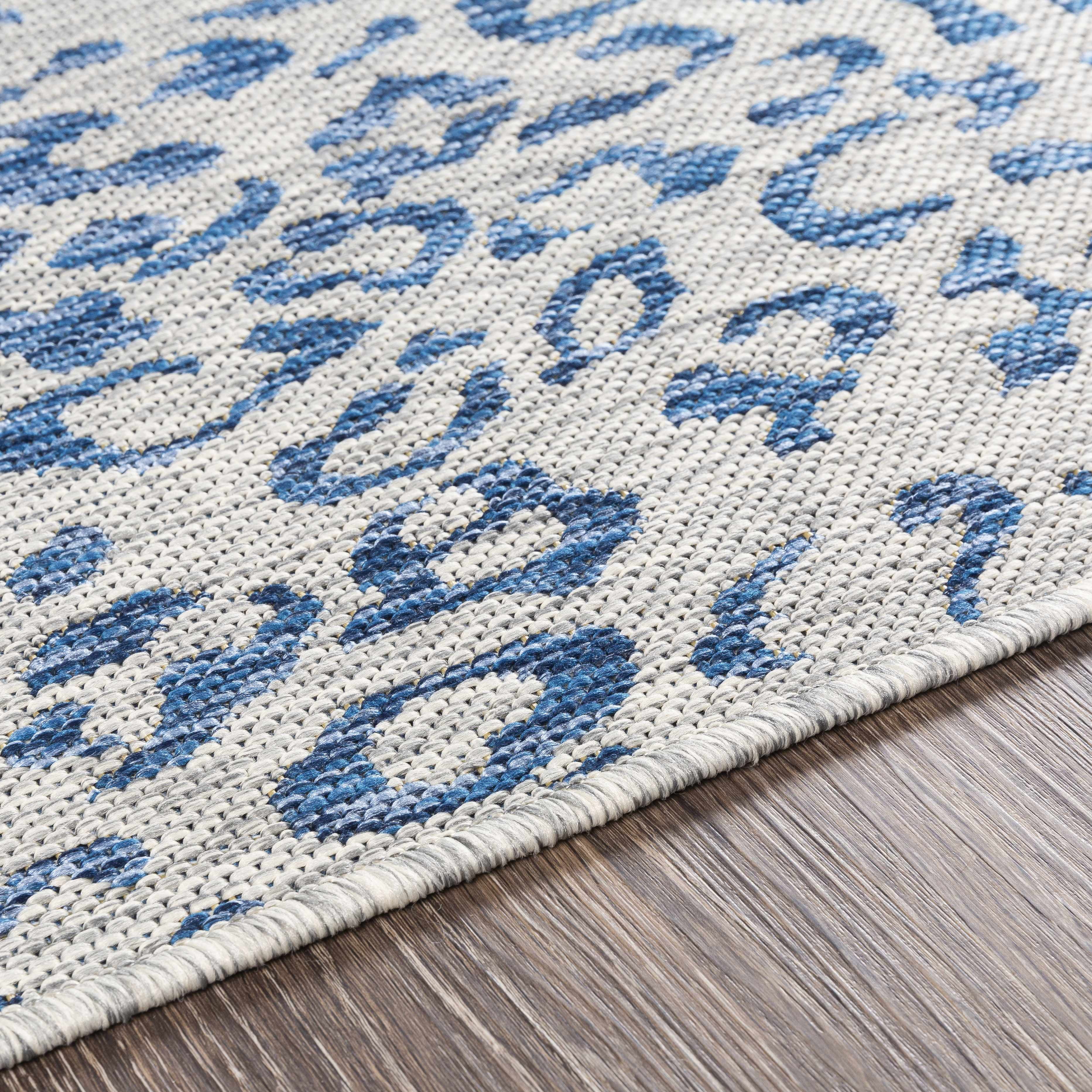Hauteloom Skipsea Animal Print Living Room Bedroom Dining Room Outdoor Round Area Rug - Porch Patio Rug - Leopard Print - Blue, Gray - 5'3" Round