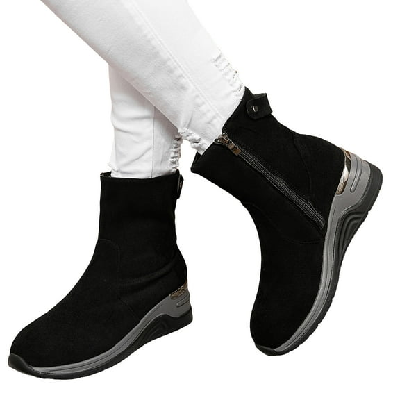 Dakaela Women's Wedge Ankle Boots Suede Side Zipper Casual High Top Sneakers Arch Support Slip on Work Booties