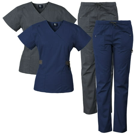 

2-PACK Medgear 12-Pocket Women s Scrub Set with Silver Snap Detail & Contrast Trim